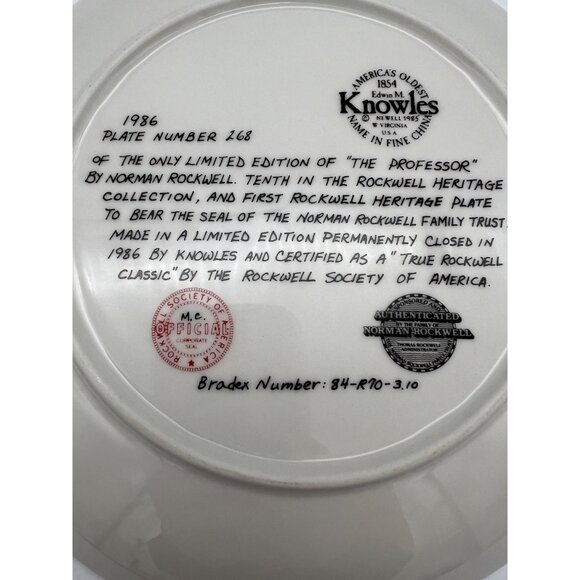 1985 Knowles Norman Rockwell Plate The Professor 8.5" Bradex 84-R70-3.10 With Bo - Picture 4 of 6